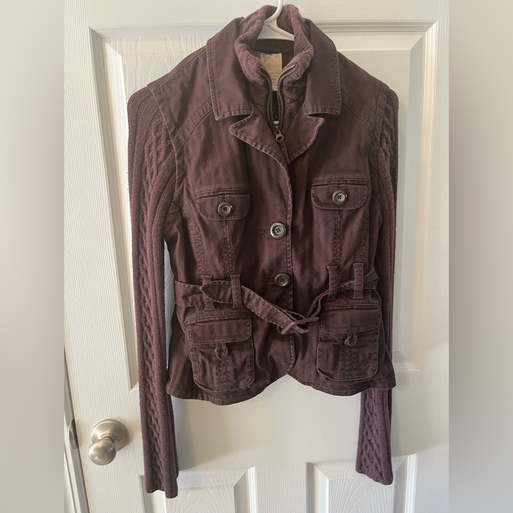 +•••• Size 6 Brown Front Zip & Button Down Long Sleeve Coat w/Belt